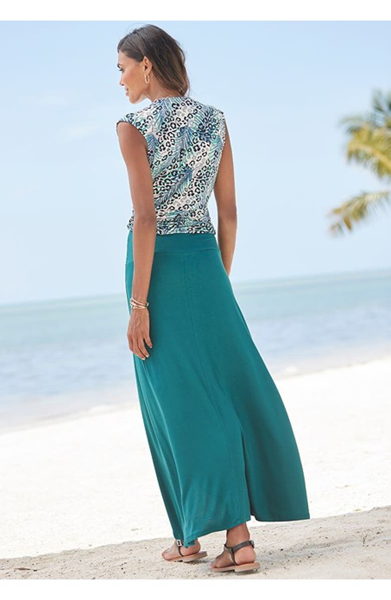 LASCANA Women's Sleeveless Wrap Look Top, Alternate, color, Grey & Teal