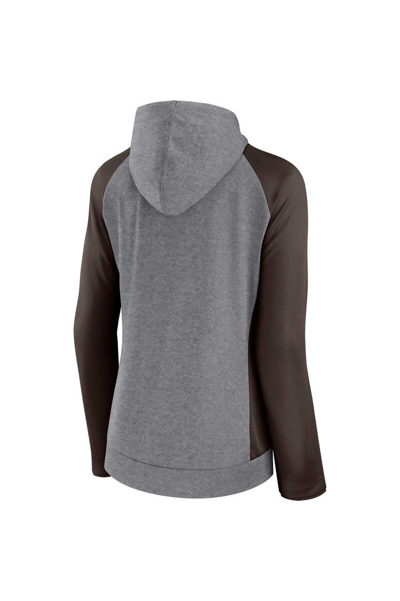Women's Fanatics Branded  Heather Gray/College Brown Cleveland Browns Blind Side Lightweight Full-Zip Hoodie, Alternate, color, Heather Gray