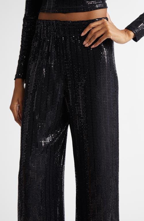 Alice And Olivia Elba Sequined Straight-leg Pants In Black