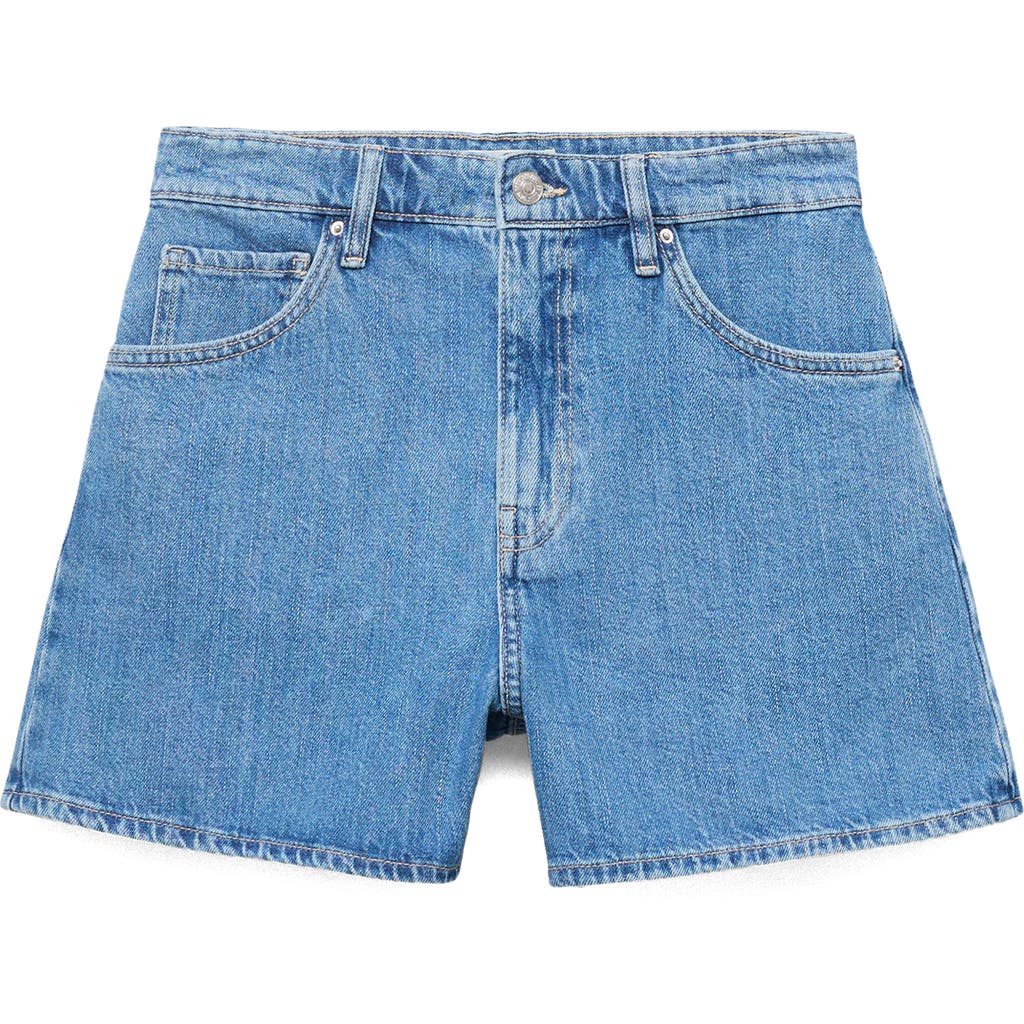 Mango High Waist Denim Shorts In Blue