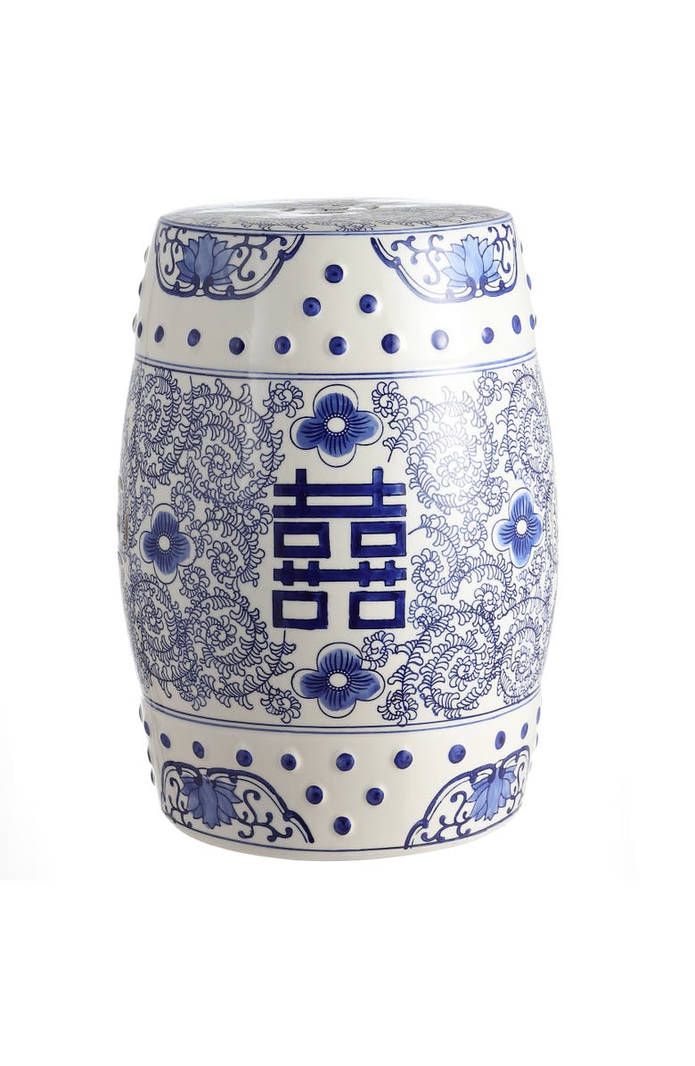 JONATHAN Y Double Happiness 18" Chinoiserie Ceramic Drum Garden Stool, Main, color, Blue/White