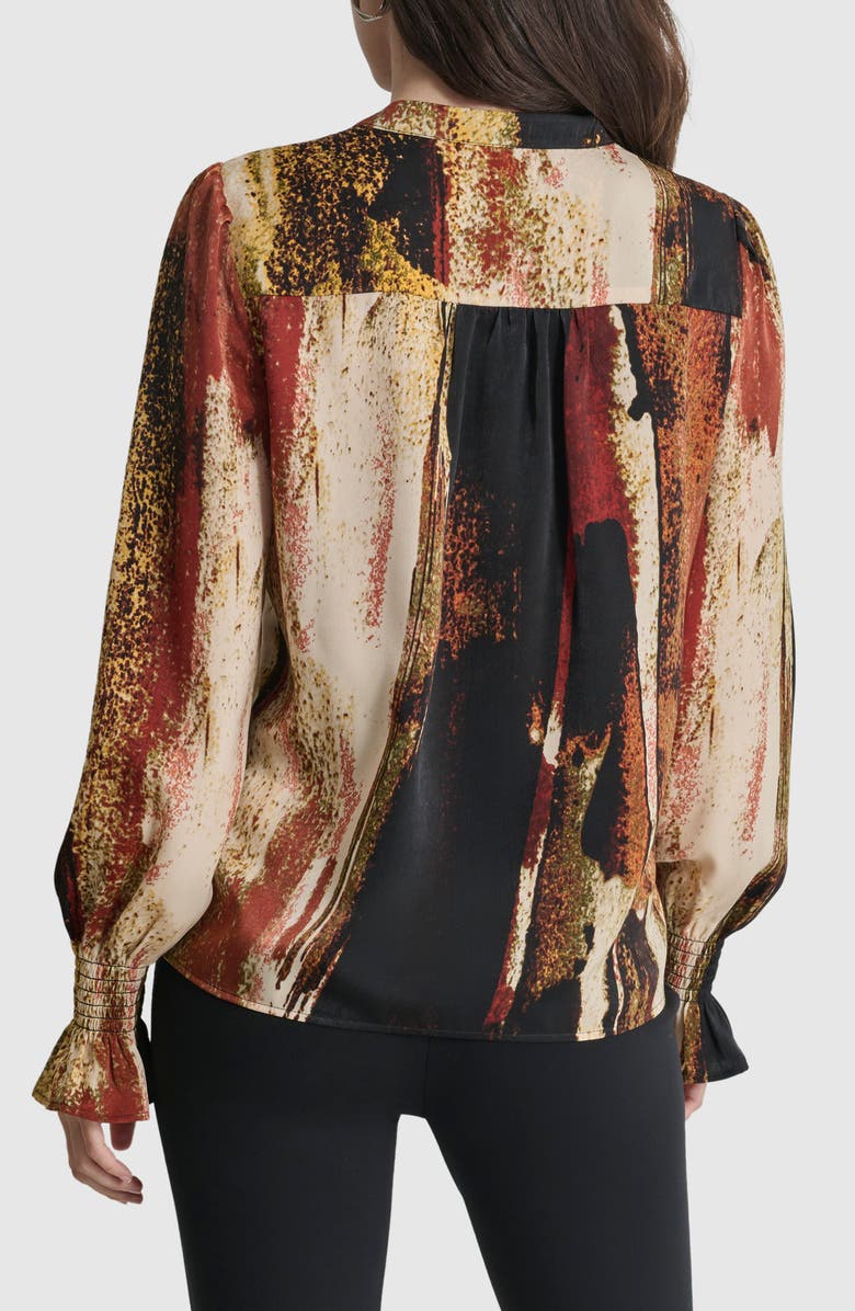 DKNY Abstract Print Split Neck Button-Up Shirt, Alternate, color, 
