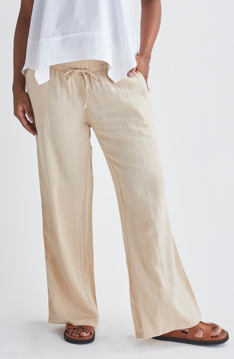 Angel Maternity Smocked Waist Linen Maternity Pants, Main, color, 