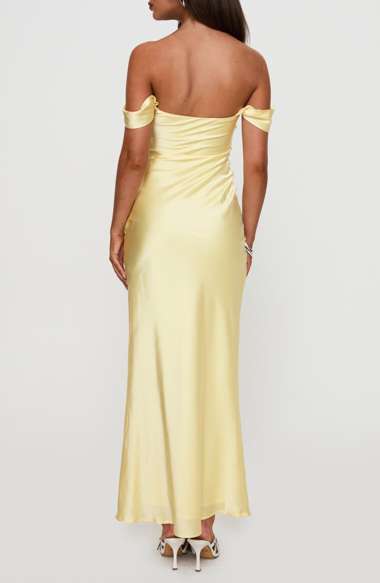 Princess Polly Azura Off the Shoulder Satin Gown, Alternate, color, Yellow