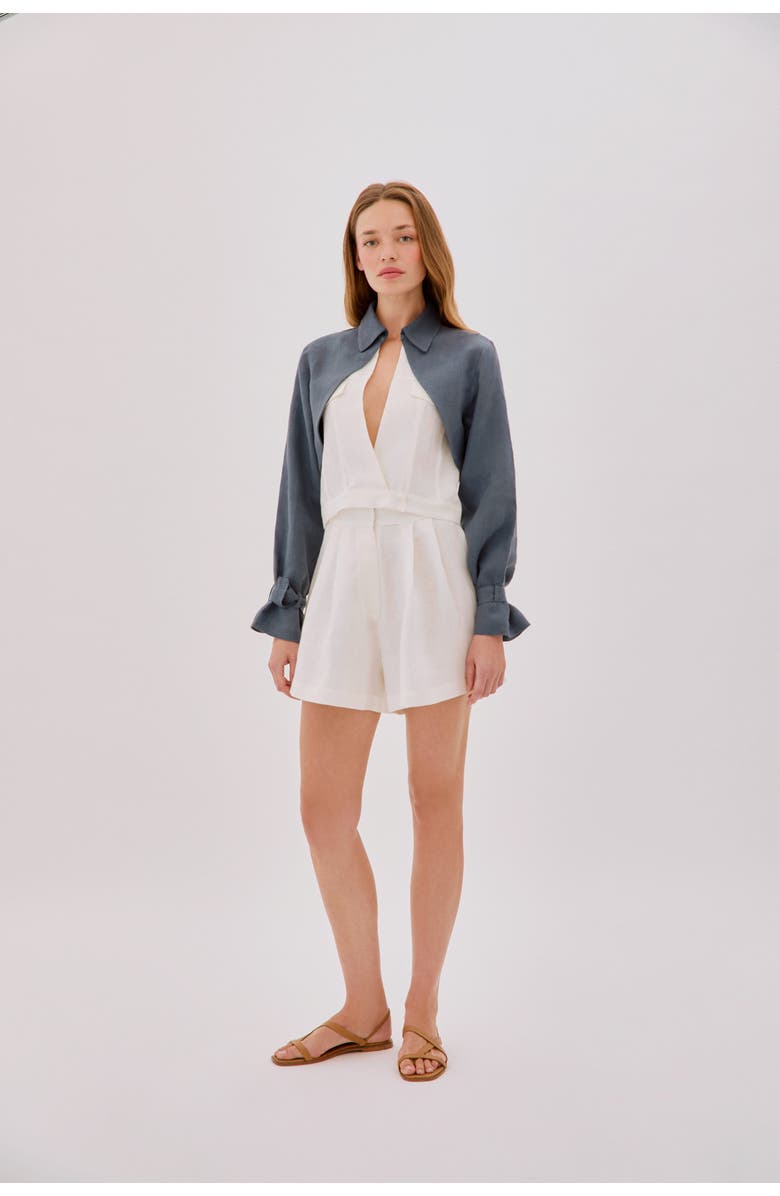 Labeca London Claudia Linen Flare Shorts, Main, color, Ecru