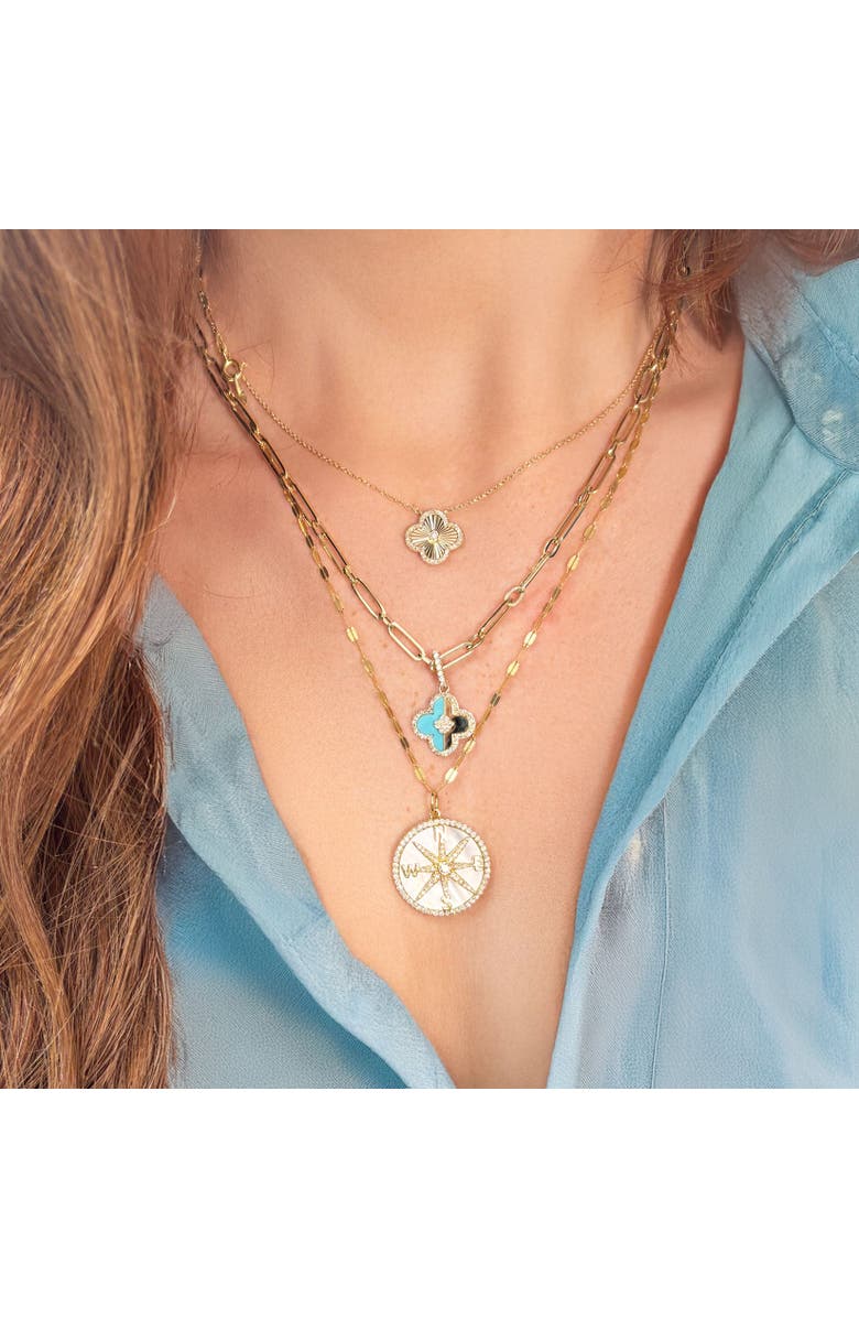 The Lovery Fine Jewelry Fluted Gold Diamond Accent Single Clover Necklace, Alternate, color, 