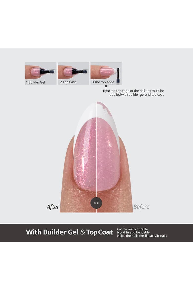 Soft Gel Nail Tips XCOATTIPS® French - Glitter Base Collection, Alternate, color, Short Square