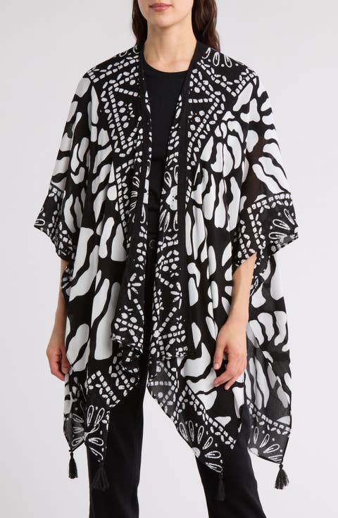 Abstract Tassel Trim Ruana