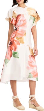 Maggy London Floral Print Flutter Sleeve Midi Dress