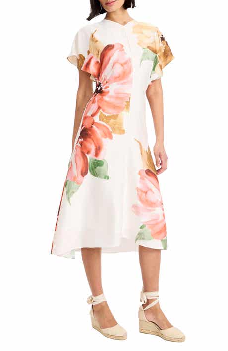 Floral Print Flutter Sleeve Midi Dress