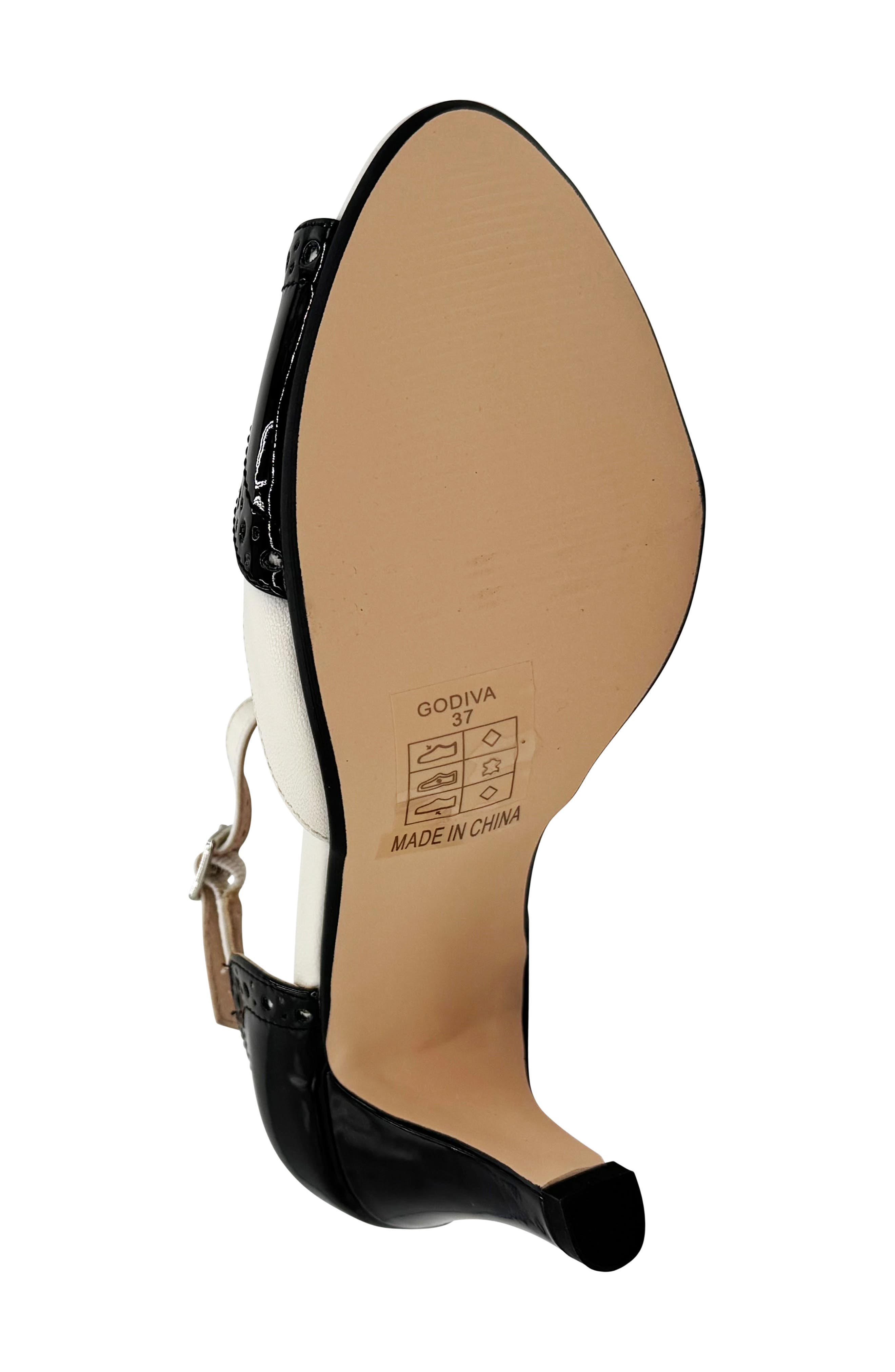 CHELSEA CREW Godiva Ankle Strap Peep Toe Sandal, Alternate, color, Black And Bone Pu