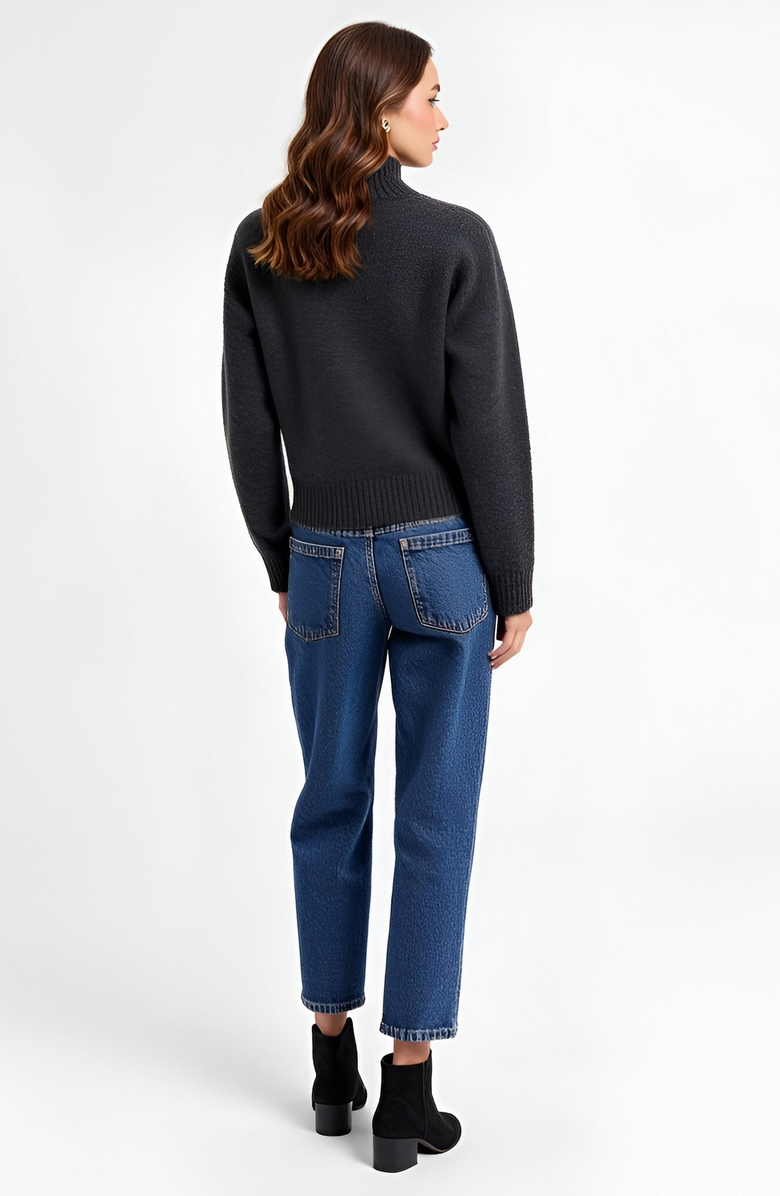 Modenaire Mock Neck Raglan Sleeve Wide Ribbed Hem Sweater, Alternate, color, Grey