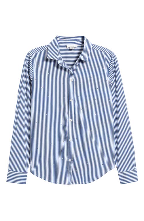 Beachlunchlounge Lynden Embellished Stripe Cotton Blend Button-up Shirt In Blue