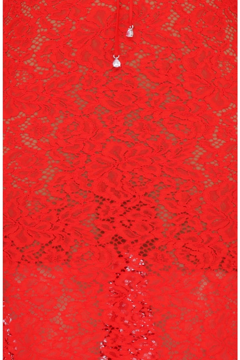 Lisandra Crystal Trim Long Sleeve Lace Dress, Alternate, color, RED