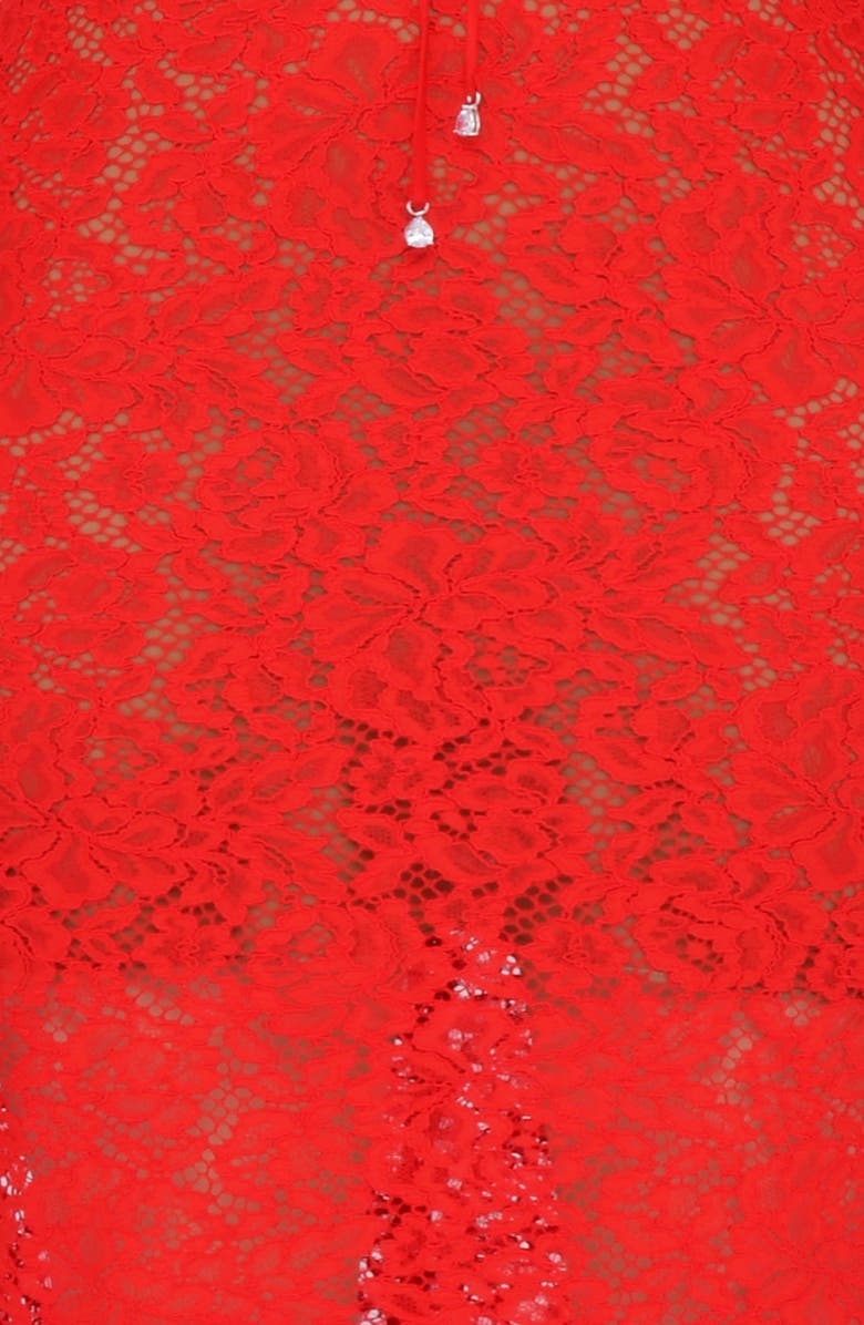 HOUSE OF CB Lisandra Crystal Trim Long Sleeve Lace Dress, Alternate, color, Red