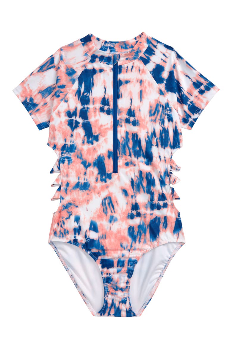 Cutout One-Piece Swimsuit, Main, color, CORAL DAHLIA SHIBORI
