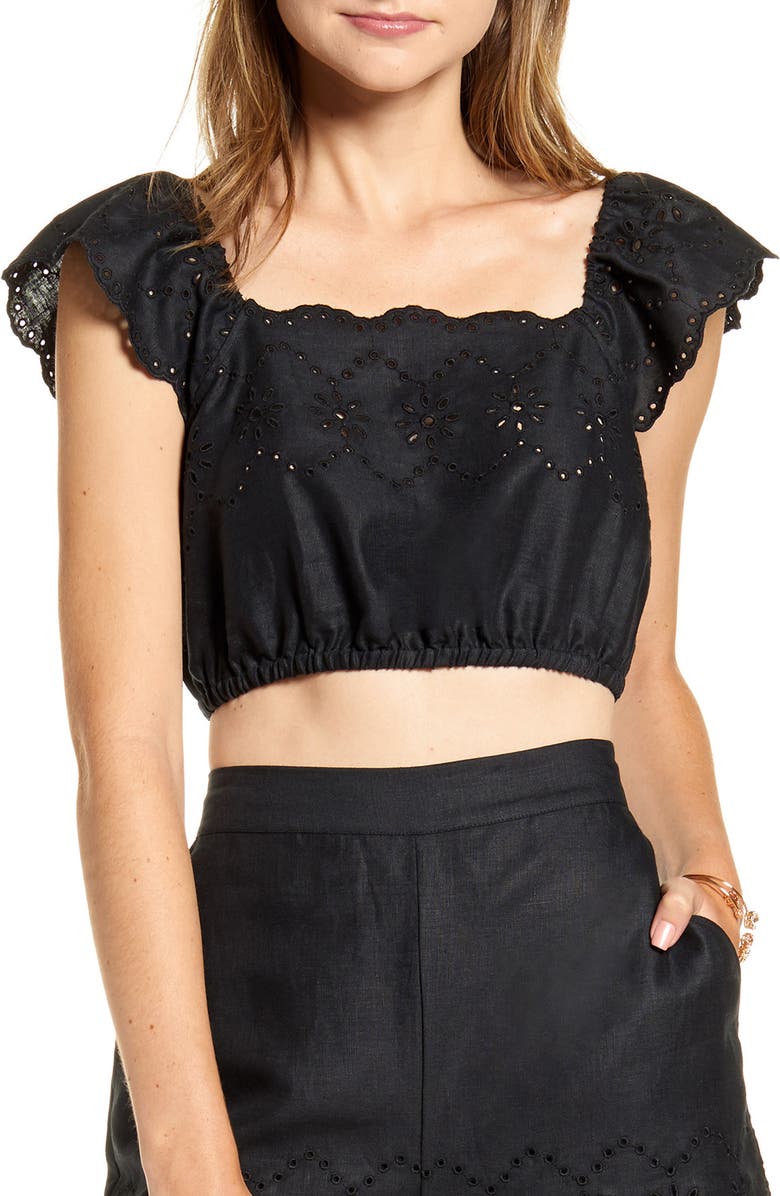 Rachel Parcell Eyelet Crop Top, Main, color, 