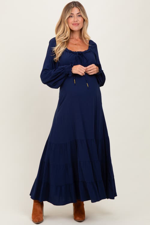 Pinkblush Ruffled Fit And Flare Maxi Dress In Blue