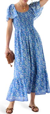 vineyard vines Floral Smocked Flutter Sleeve Maxi Dress