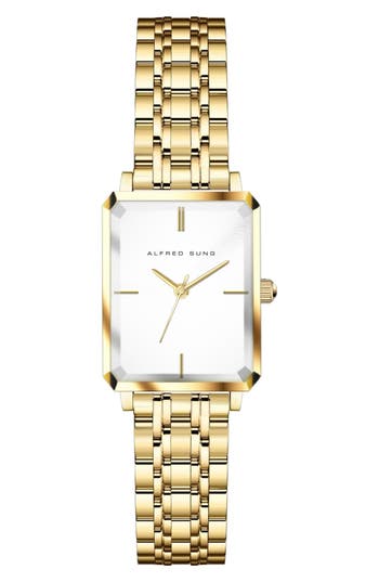 Alfred Sung Octagon Bracelet Watch, 23mm X 29mm In Gold Bracelet White Dial
