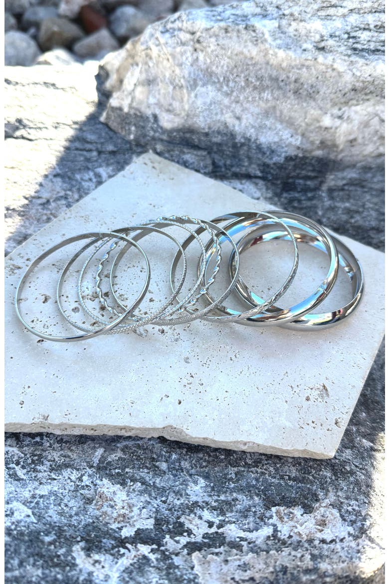 Set of 8 Assorted Bangle Bracelets, Alternate, color, SILVER