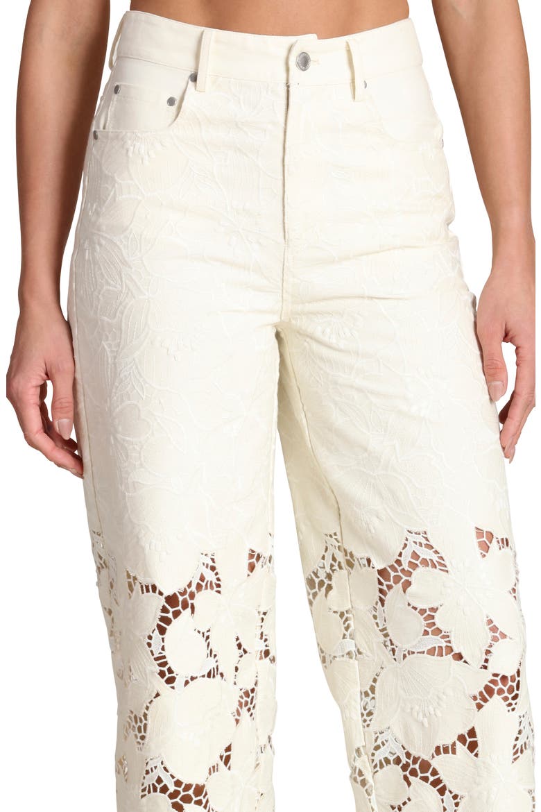 High Waist Embroidered Lace Cotton Pants, Alternate, color, OFF WHITE