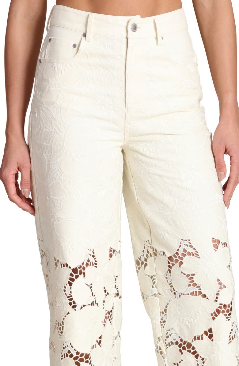 Avec Les Filles High Waist Embroidered Lace Cotton Pants, Alternate, color, Off White