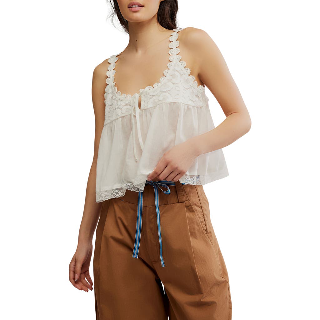 Free People Stevie Lace Accent Cotton Camisole In White