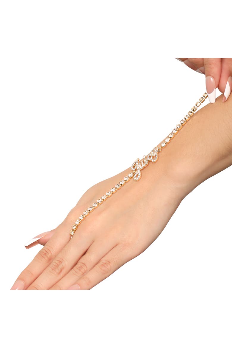 Crystal Tennis Bracelet with Signature Script Logo Charm, Alternate, color, Gold