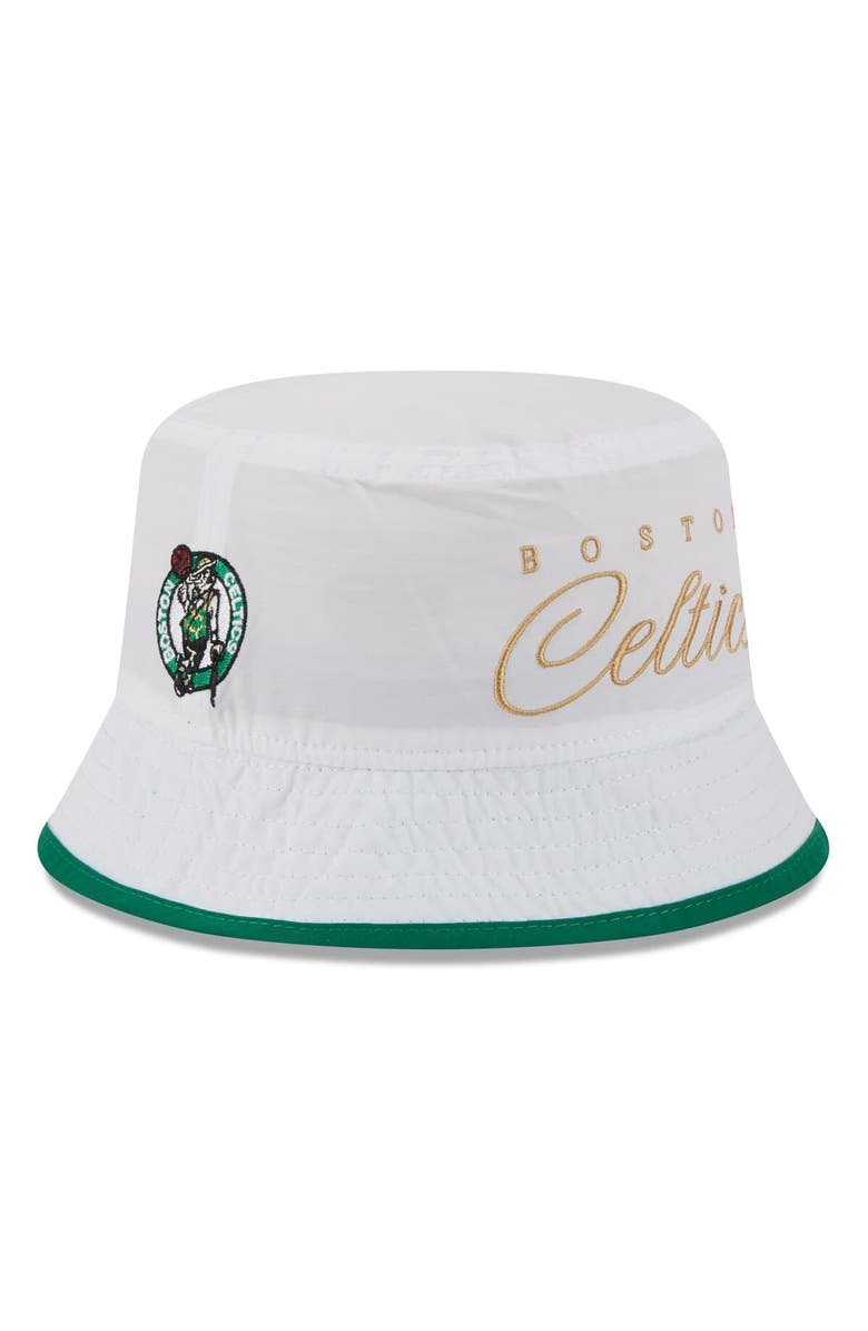 New Era Men's New Era White/Kelly Green Boston Celtics 2025 NBA Draft Nylon Bucket Hat, Alternate, color, White