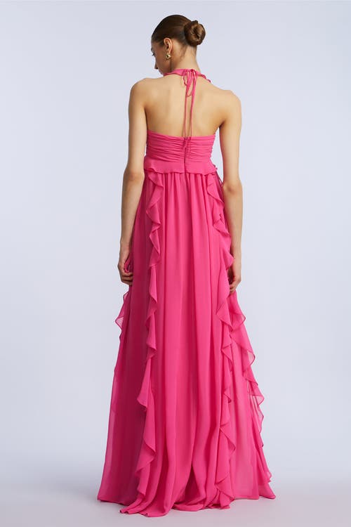 Bcbg Ruffle Chiffon Gown In Pink