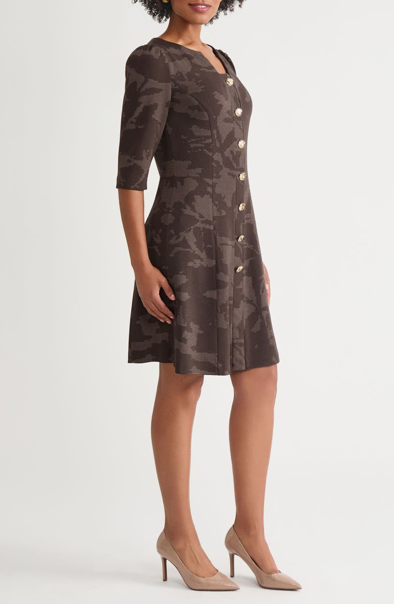 Ming Wang Floral Jacquard Button-Up Knit Dress, Alternate, color, Warm Taupe/ Dark Umber