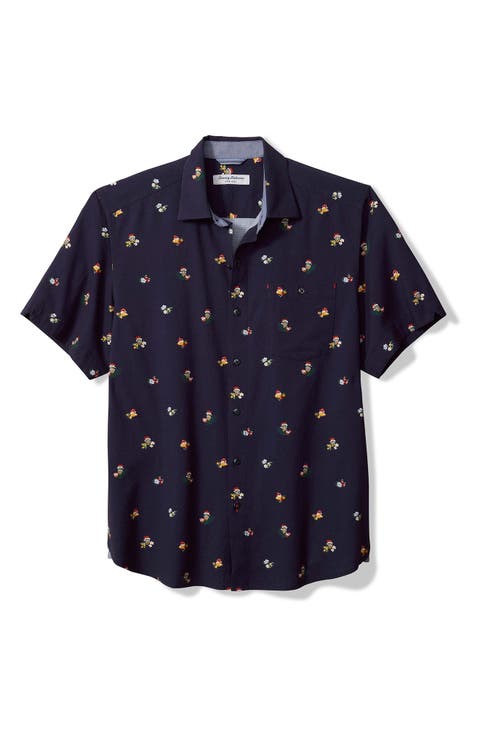 Nova Wave Merry Cocktails Holiday Print Short Sleeve Button-Up Shirt