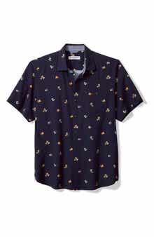 Nova Wave Merry Cocktails Holiday Print Short Sleeve Button-Up Shirt