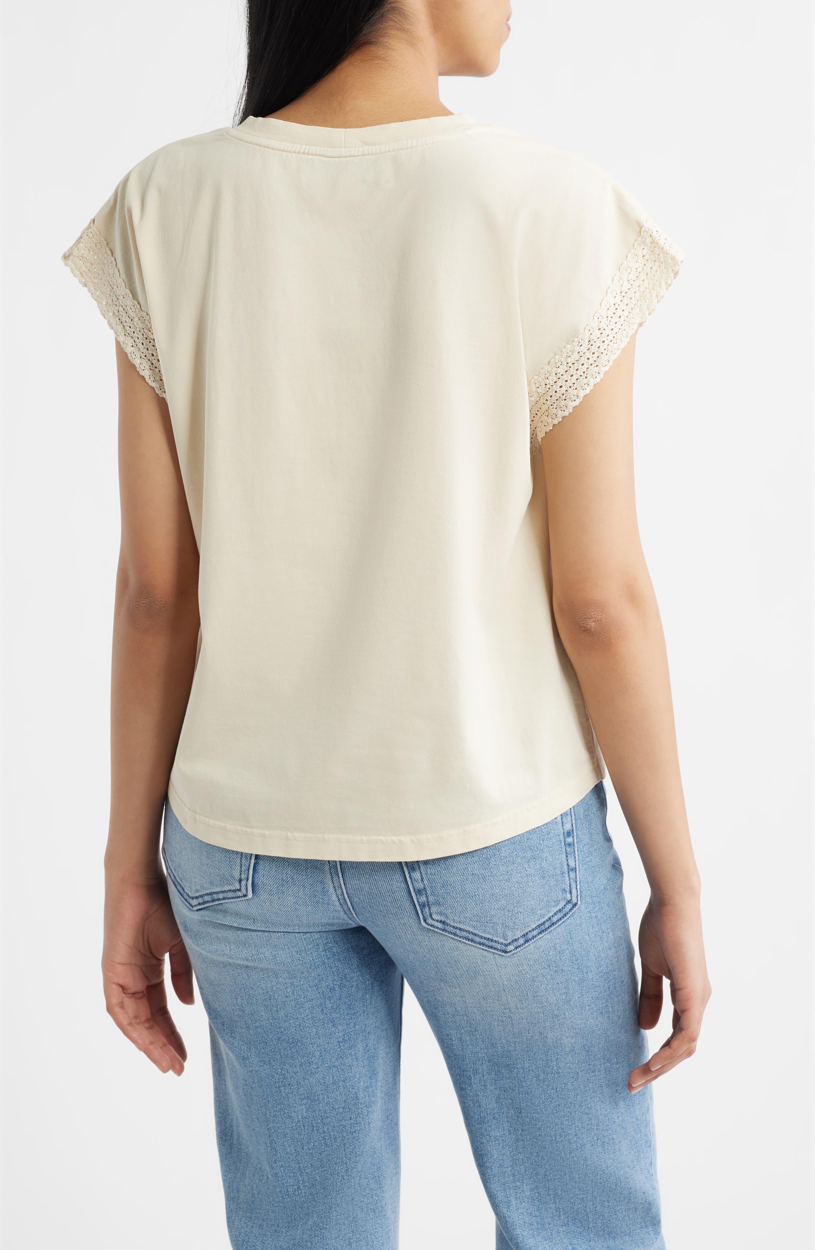 Lace Trim Dolman Sleeve Stretch Cotton Graphic T-Shirt - image 2