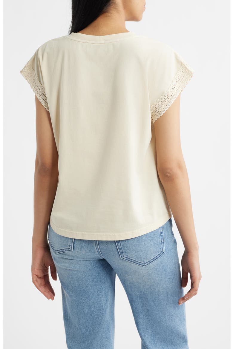 Lace Trim Dolman Sleeve Stretch Cotton Graphic T-Shirt, Alternate, color, PARCHMENT