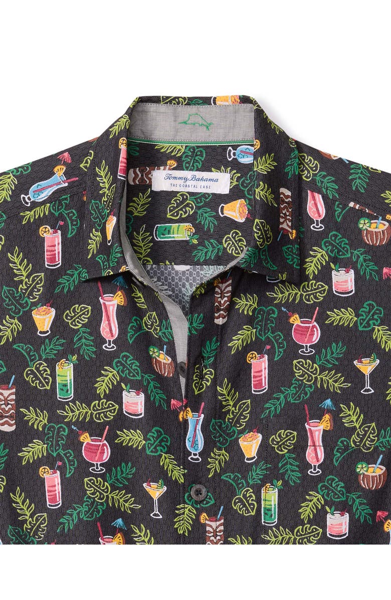 Tommy Bahama Coastal Ease Midnight Mohito Cocktail Print IslandZone<sup>®</sup> Short Sleeve Button-Up Shirt, Alternate, color, Matte Black