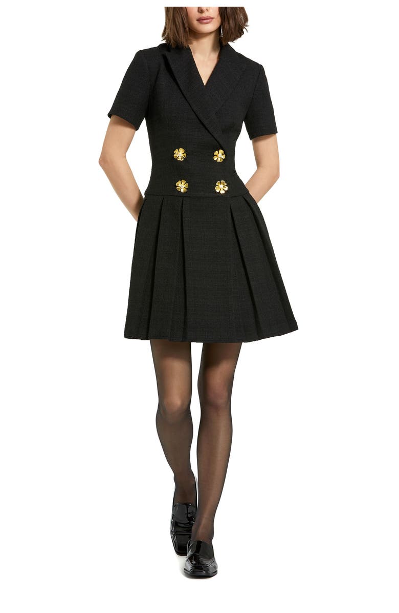 Mac Duggal Tweed Short Sleeve Blazer Mini Dress, Main, color, Black