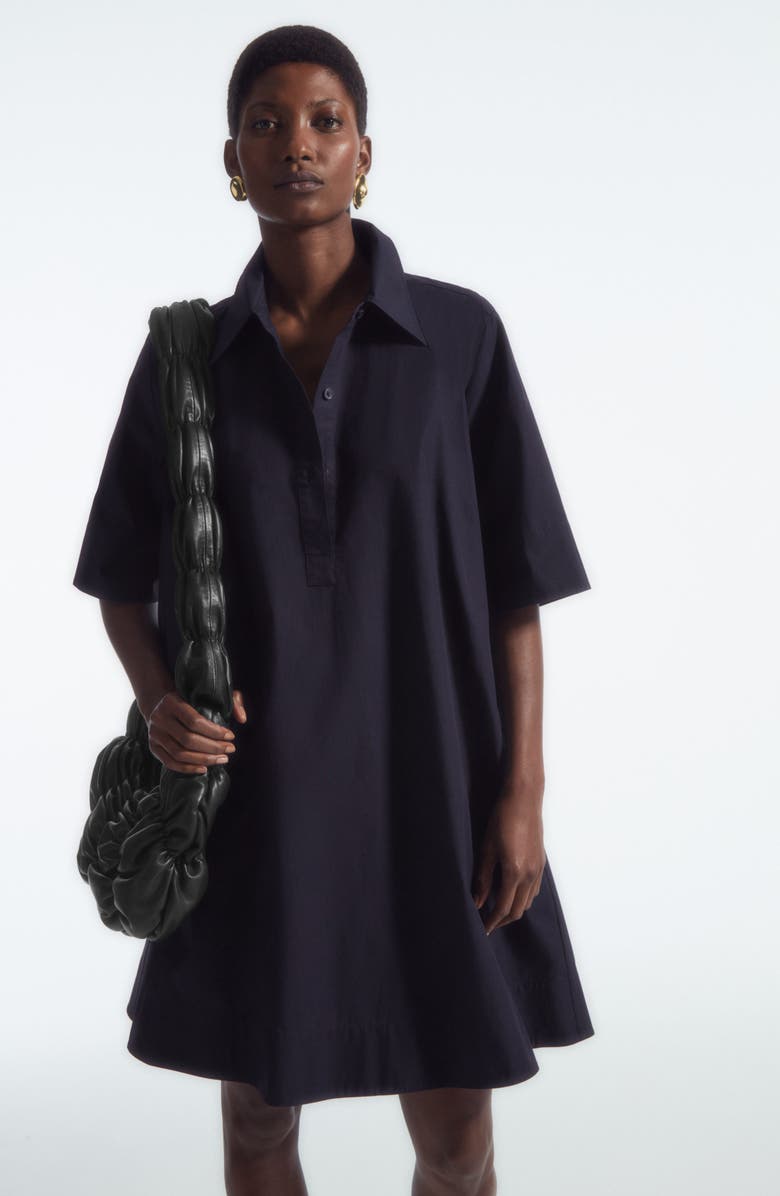 COS A-Line Cotton Shirtdress, Alternate, color, Blue