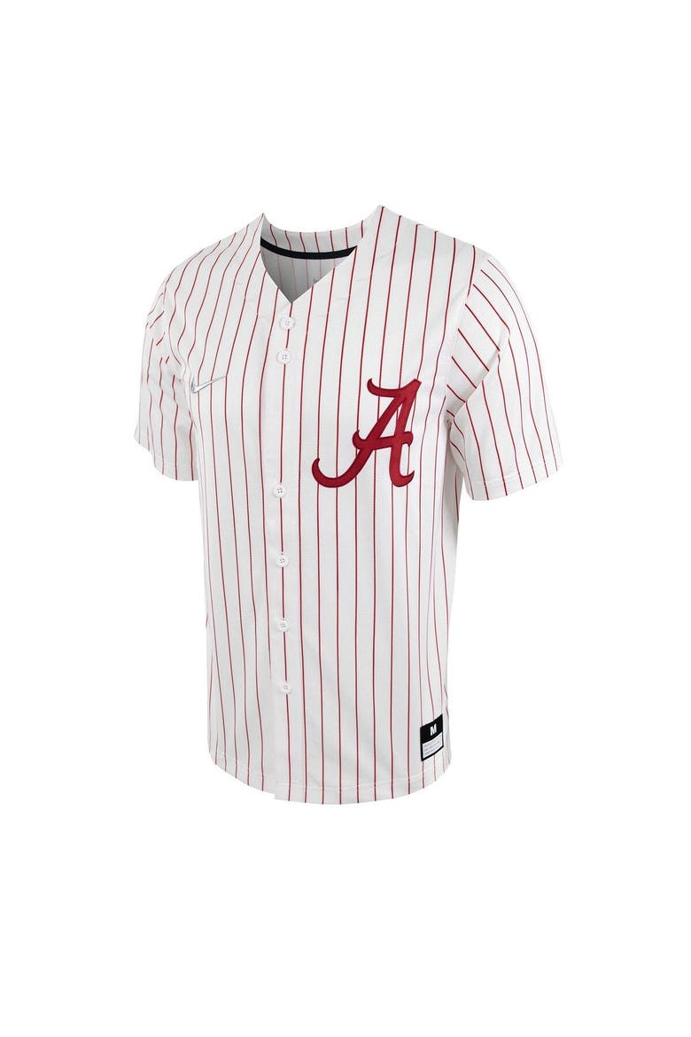 Men's Nike White/Crimson Alabama Crimson Tide Pinstripe Replica Full-Button Baseball Jersey, Alternate, color, White