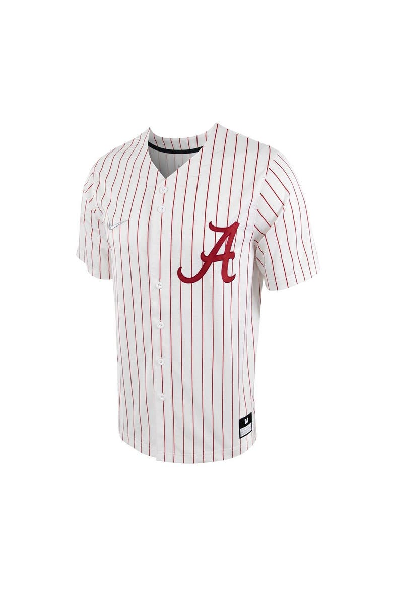 Nike Men's Nike White/Crimson Alabama Crimson Tide Pinstripe Replica Full-Button Baseball Jersey, Alternate, color, White