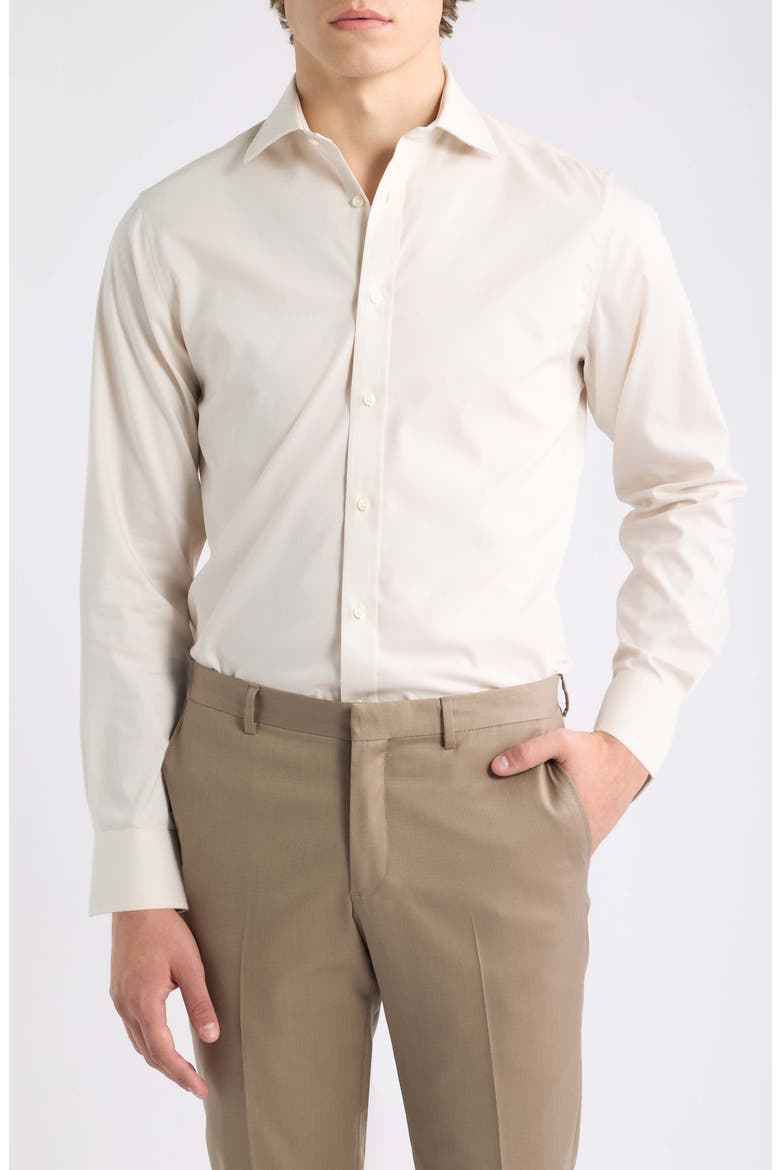 Modern Fit Solid Pima Cotton Dress Shirt, Main, color, STONE