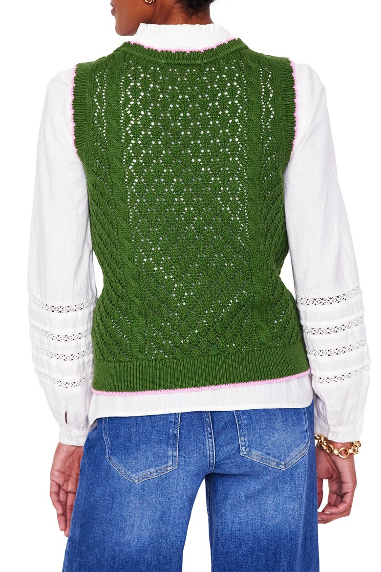 Floral Embroidered Cotton Sweater Vest, Alternate, color, IGUANA GREEN