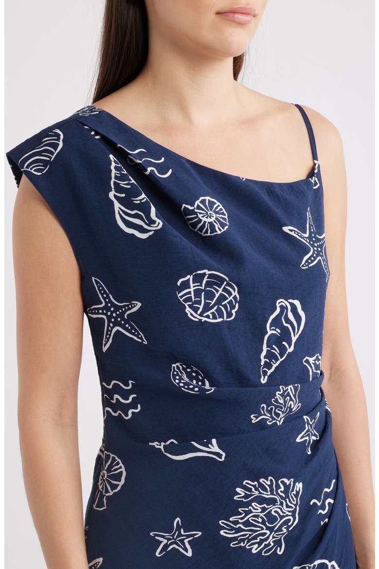 Shell Asymmetric Sleeveless Maxi Dress, Alternate, color, NAVY