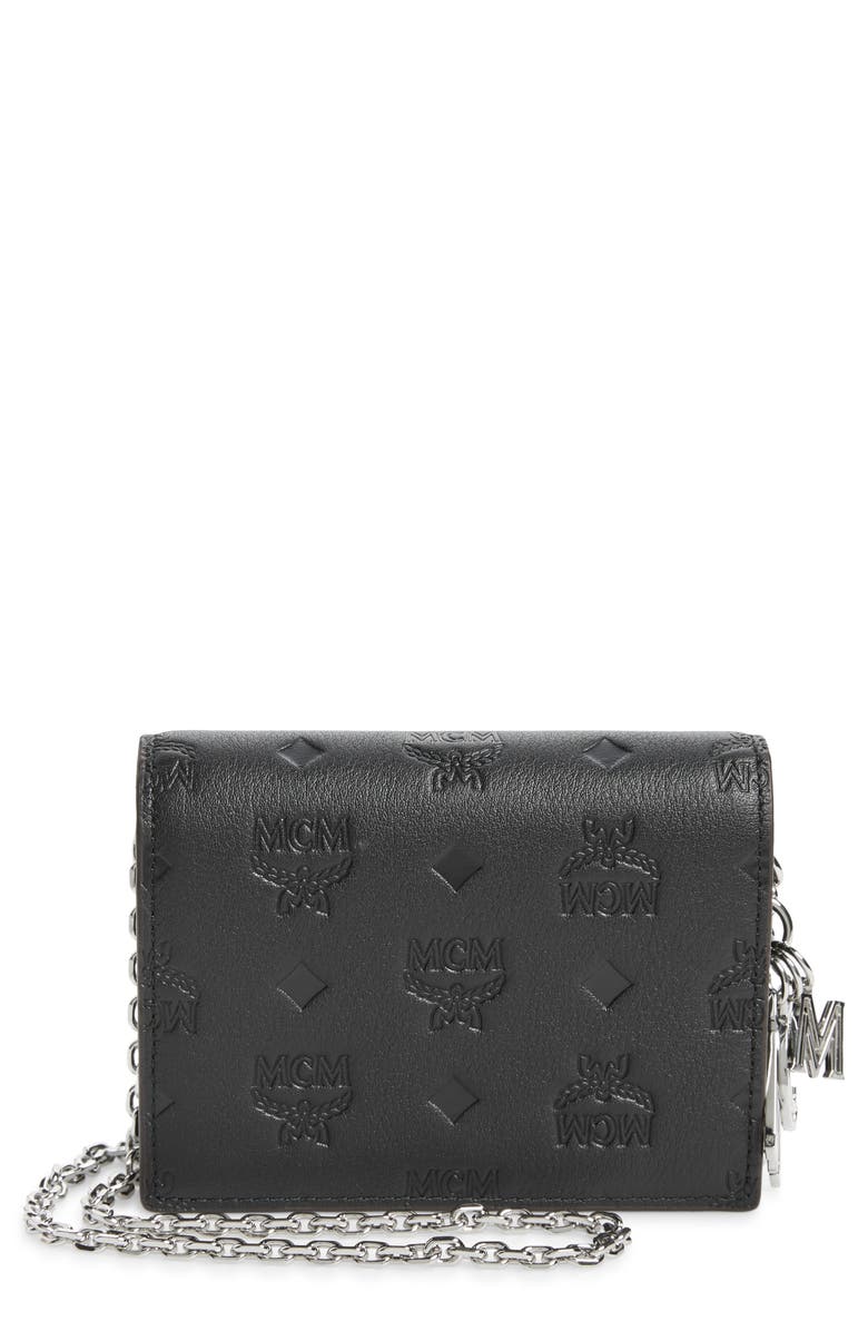 MCM Klara Monogram Leather Wallet on a Chain, Main, color, 