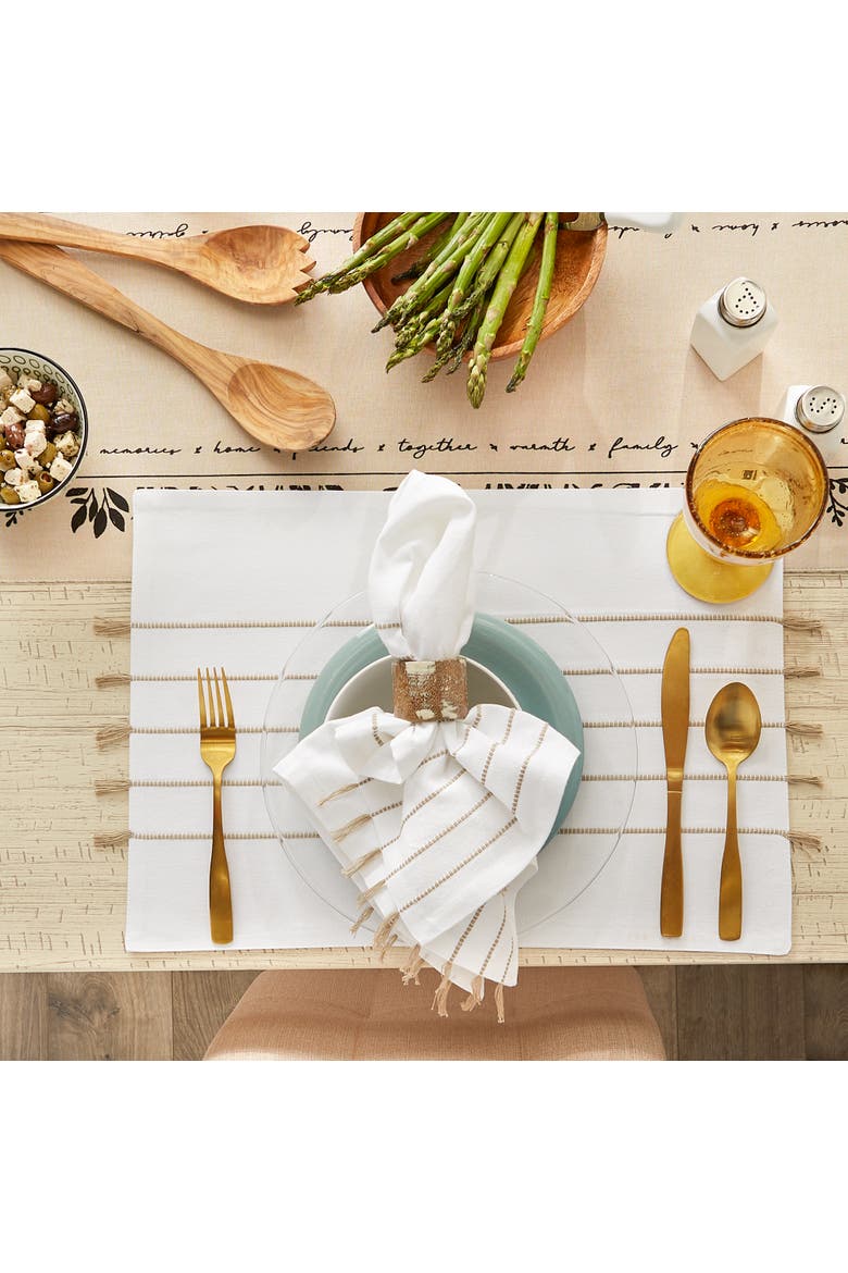 White/Stone Stripe Tassel Placemat Set/4, Alternate, color, White/Stone