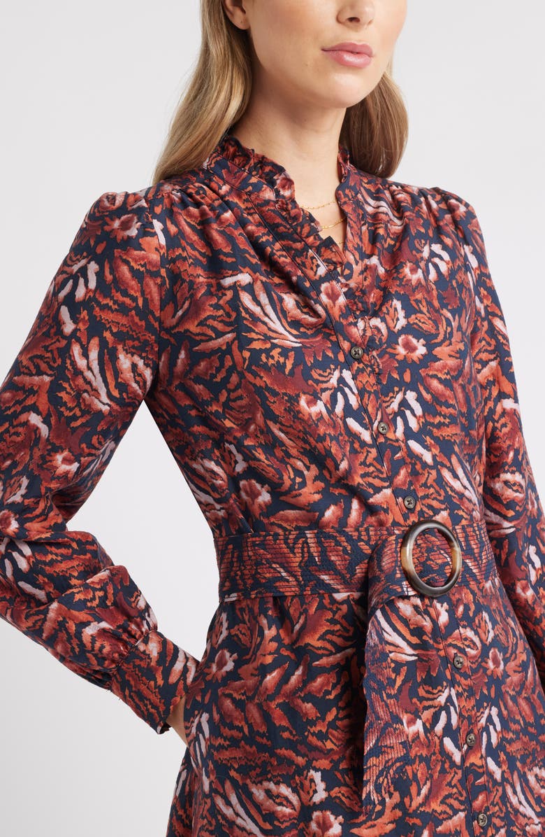 Caslon<sup>®</sup> Ruffle Belted Long Sleeve Maxi Dress, Alternate, color, Navy- Rust Ikat Blossom