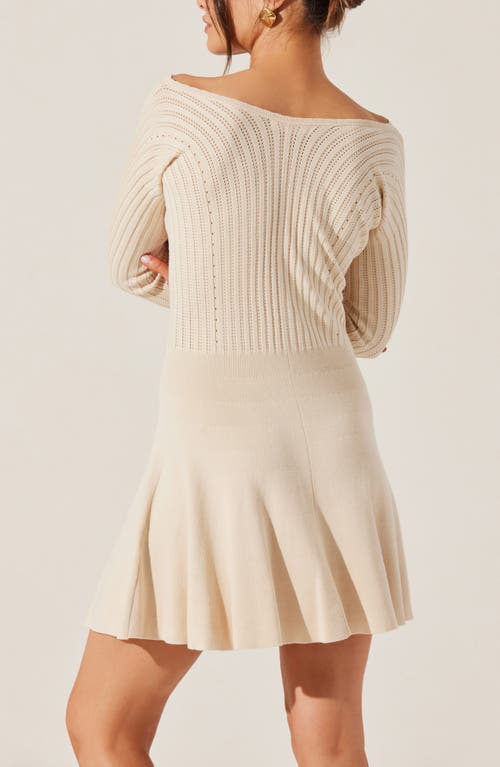 Astr Cybele Pointelle Mini Sweater Dress In Beige In Brown