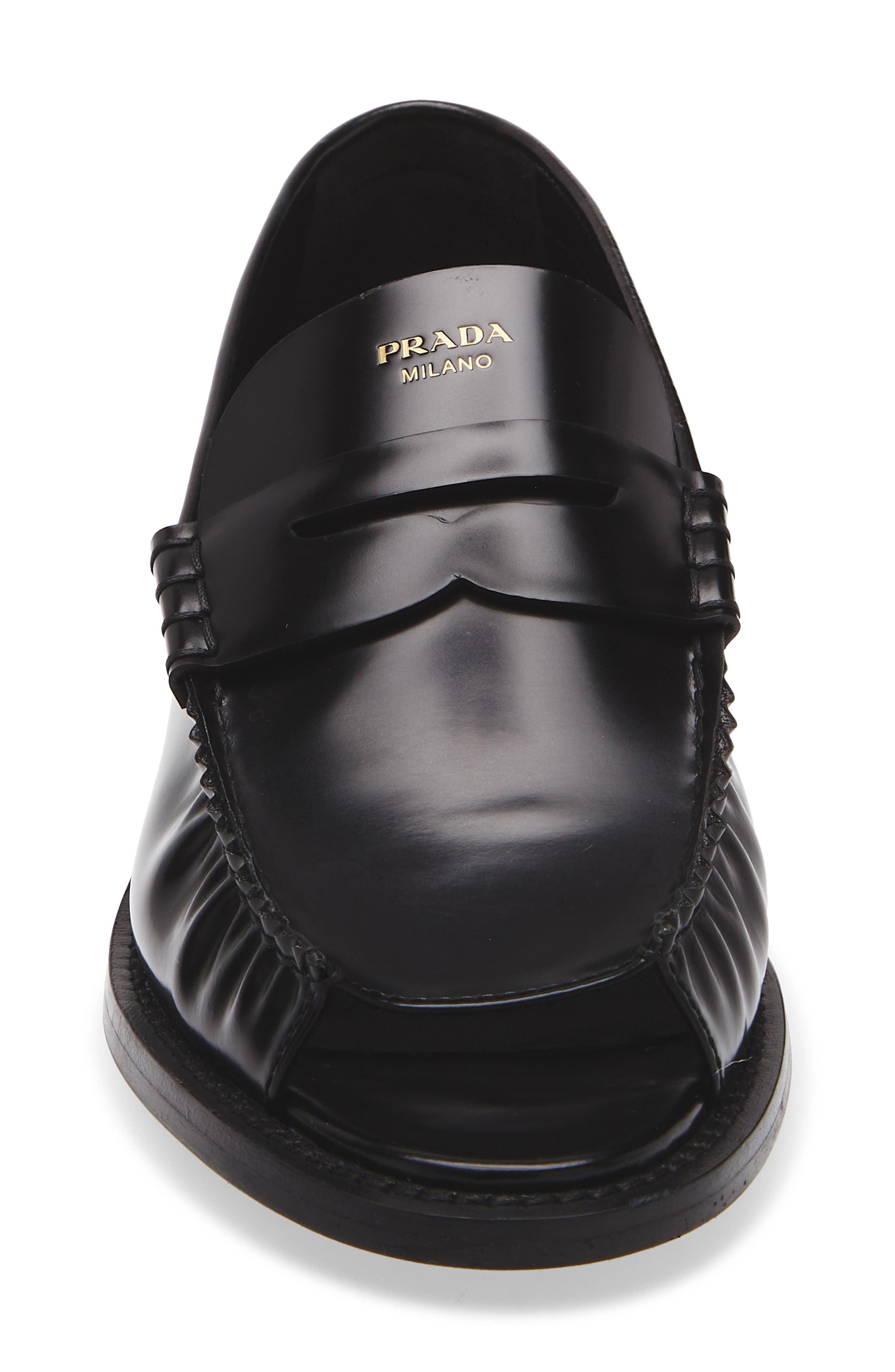 Prada Peep Toe Loafer, Alternate, color, Nero