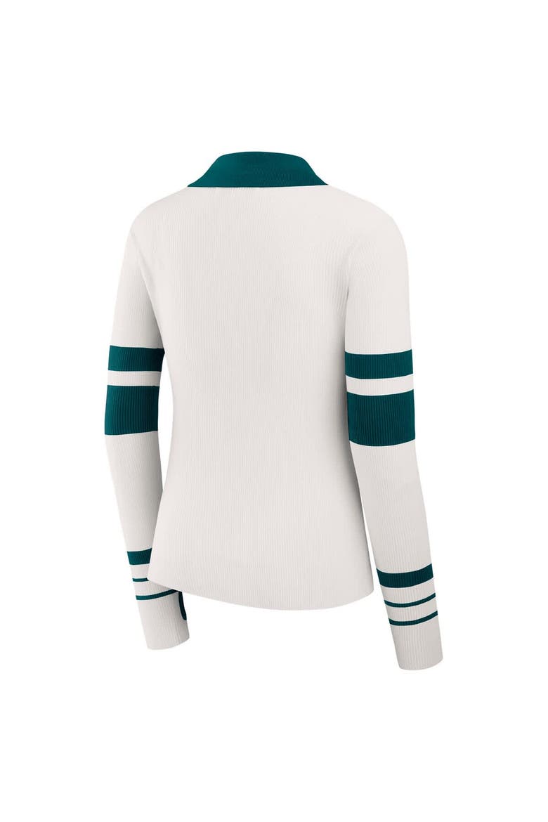Women's WEAR by Erin Andrews White Philadelphia Eagles Ribbed Henley Polo Sweater, Alternate, color, White